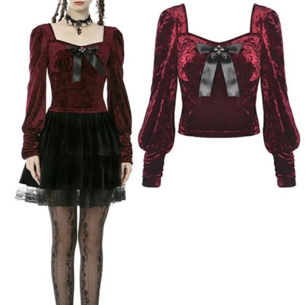 Women's Dark in Love Wine Red Velvet Top Size M
